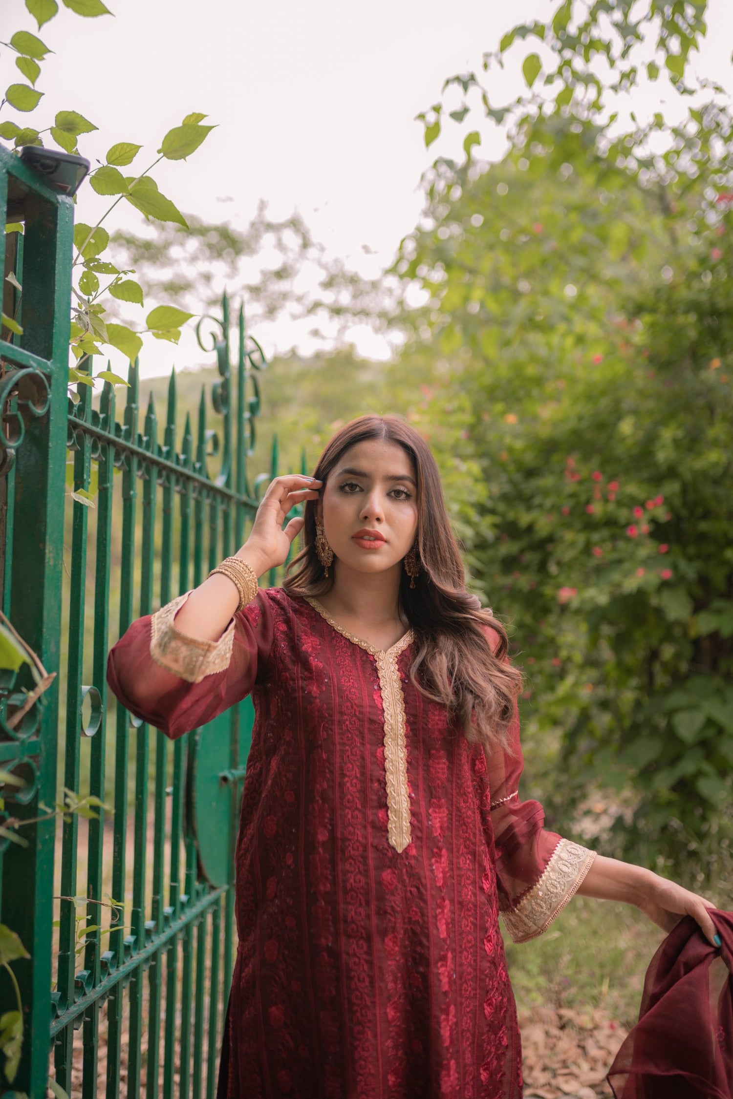 ED-06 – Embroidered Maroon Cotton Net Embroidered 3PC Suit