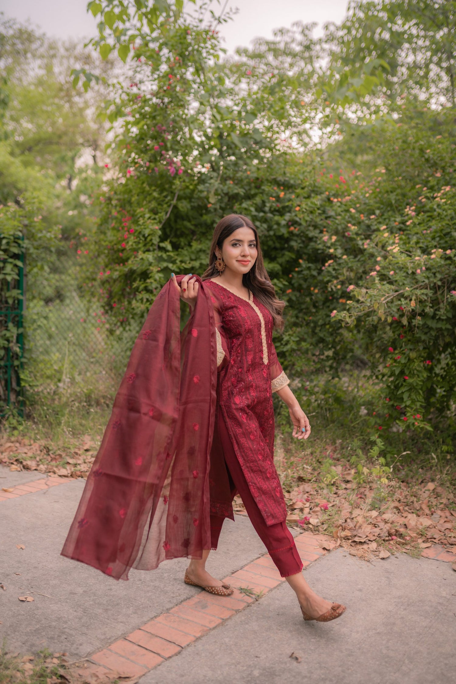 ED-06 – Embroidered Maroon Cotton Net Embroidered 3PC Suit