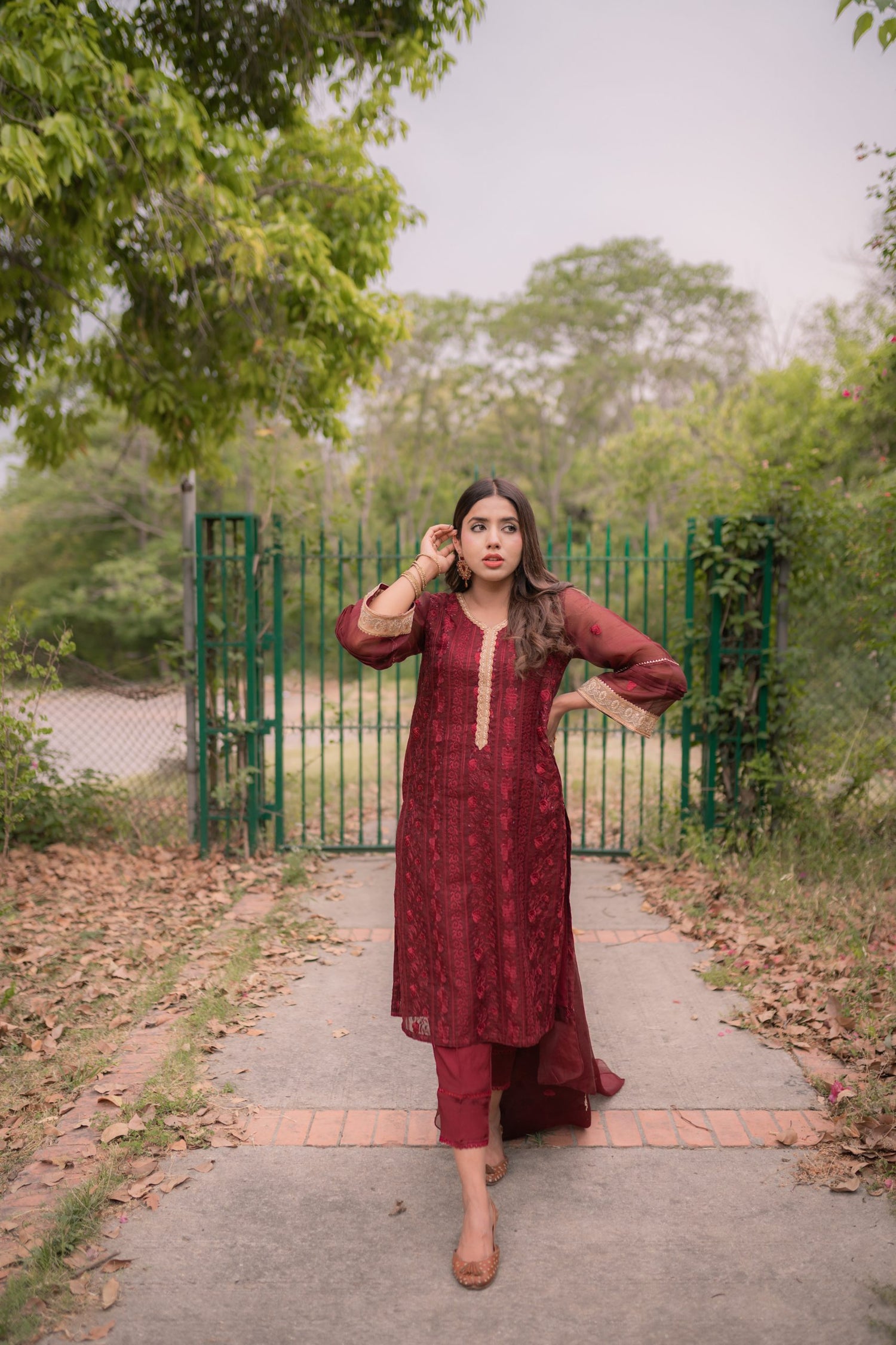 ED-06 – Embroidered Maroon Cotton Net Embroidered 3PC Suit