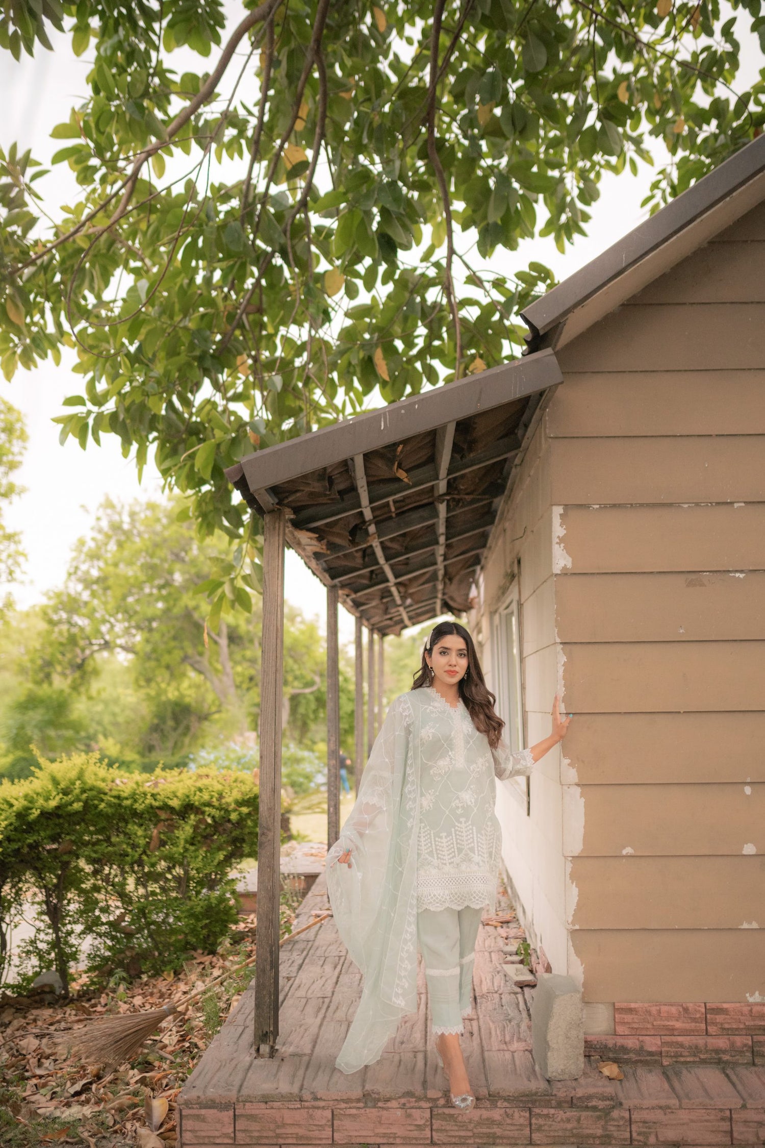 ED-08 – Ice Blue Embroidered Cotton Net 3-Piece Suit