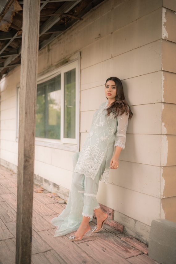 ED-08 – Ice Blue Embroidered Cotton Net 3-Piece Suit