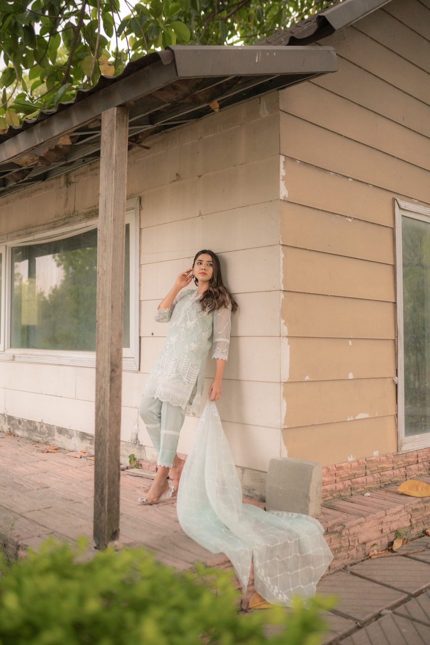 ED-08 – Ice Blue Embroidered Cotton Net 3-Piece Suit