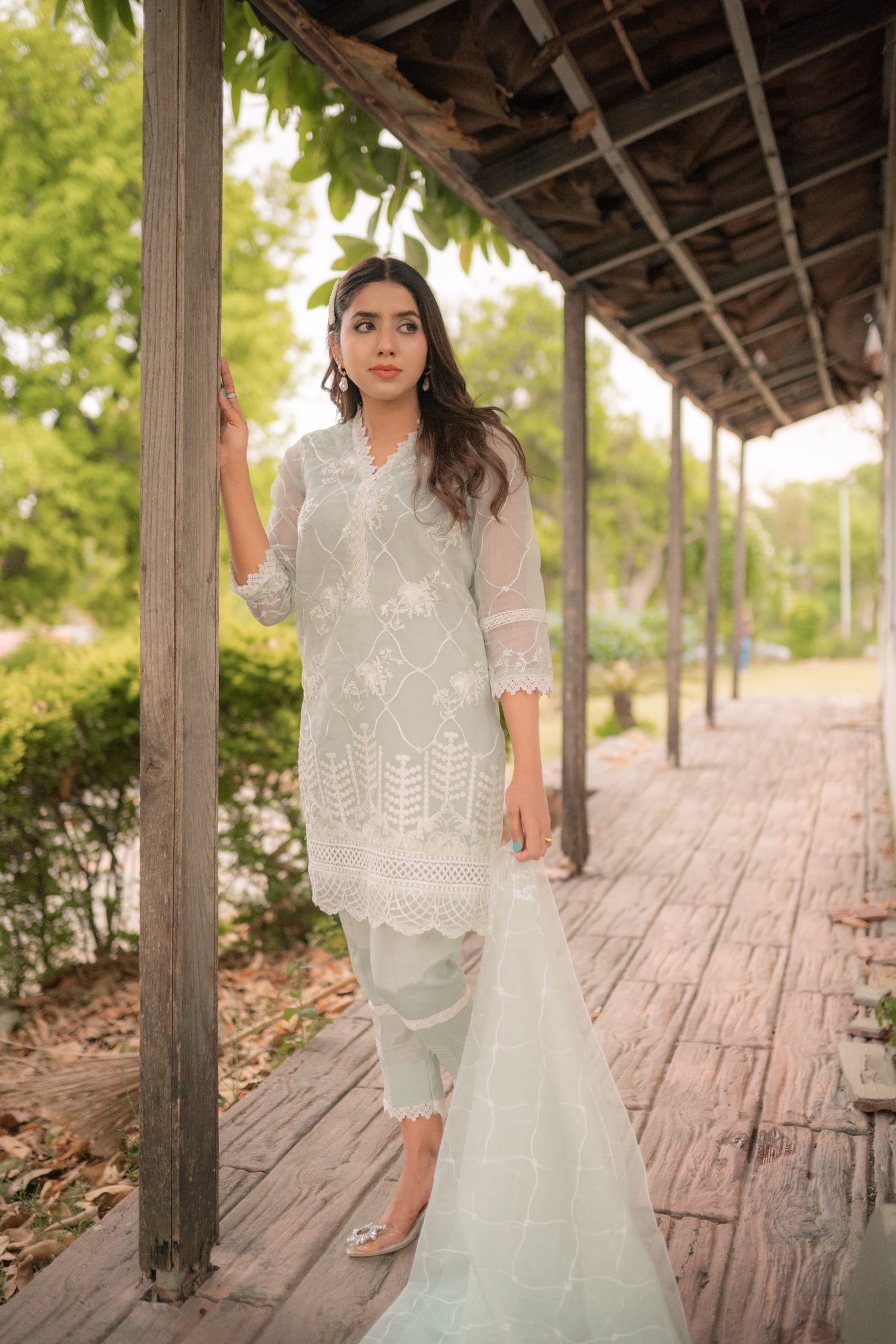 ED-08 – Ice Blue Embroidered Cotton Net 3-Piece Suit