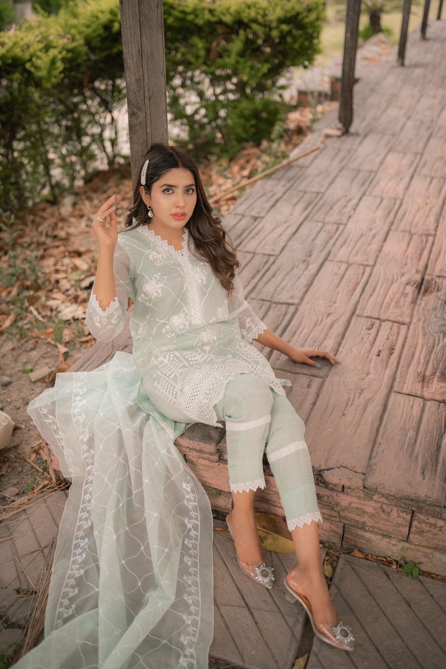 ED-08 – Ice Blue Embroidered Cotton Net 3-Piece Suit