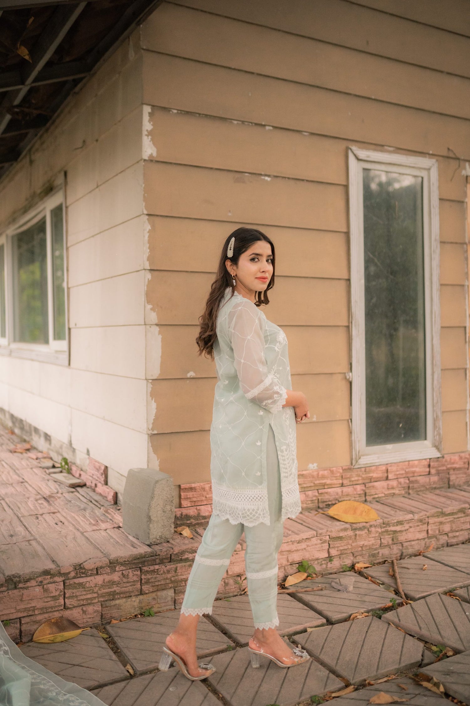 ED-08 – Ice Blue Embroidered Cotton Net 3-Piece Suit