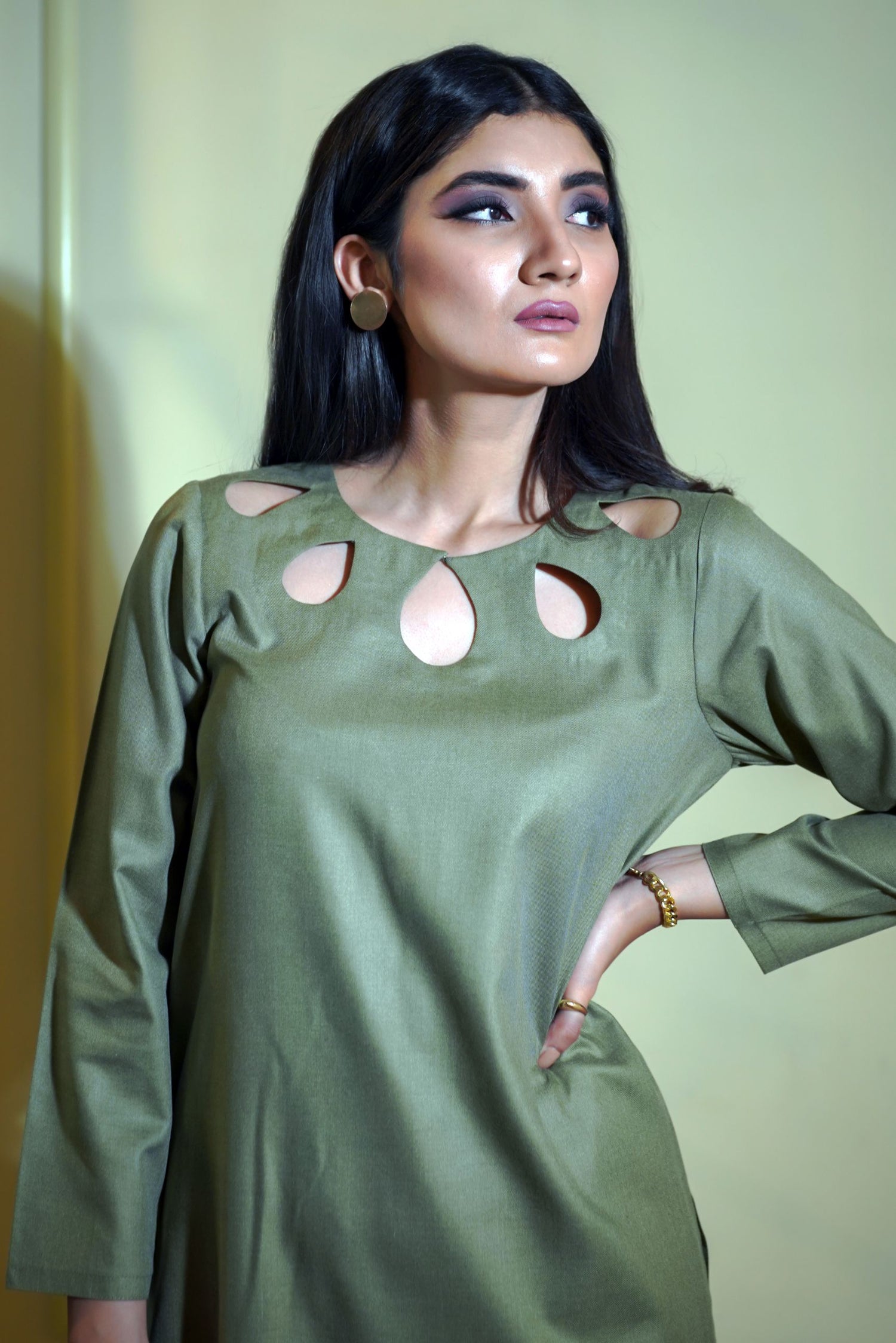 SD-12 Olive Green Matching separate with cut work neckline