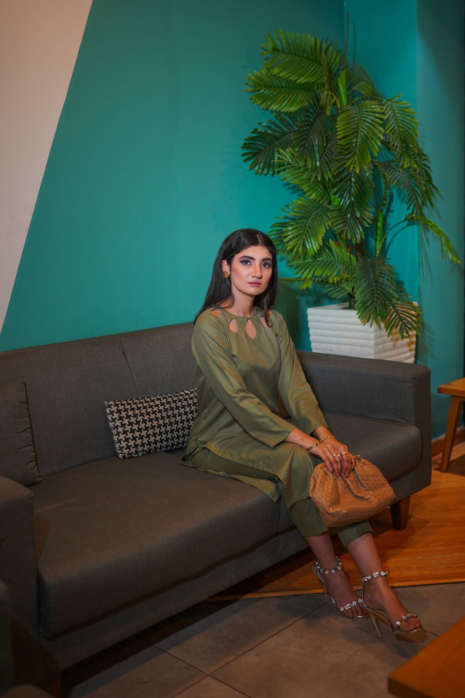 SD-12 Olive Green Matching separate with cut work neckline