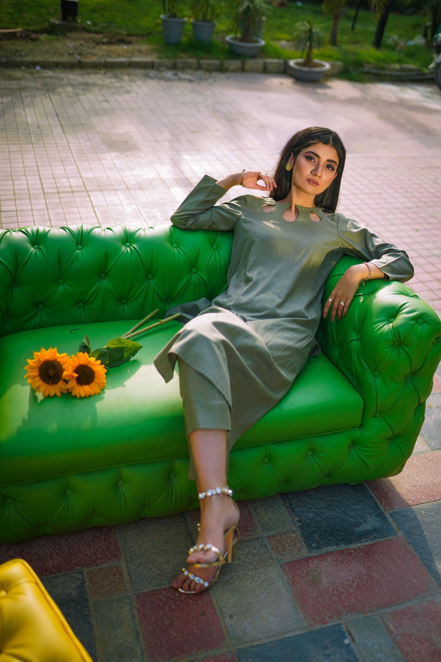 SD-12 Olive Green Matching separate with cut work neckline