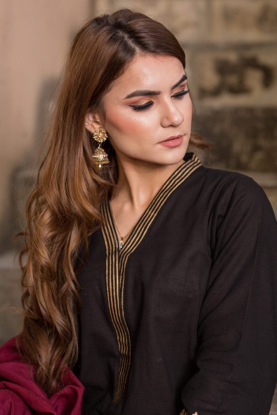 KD-03 Black Suit with Cherry Maroon Shawl