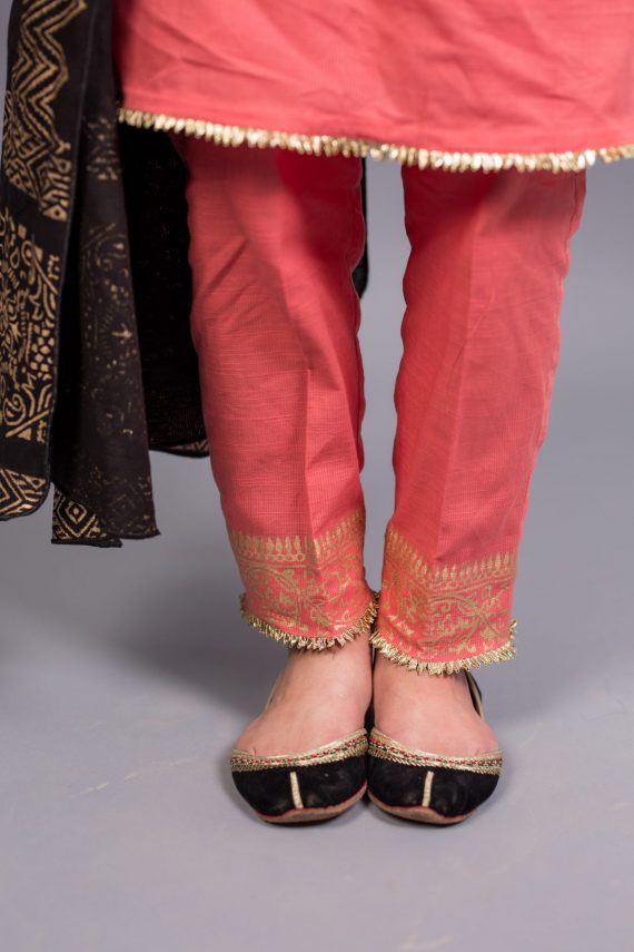 KD-04 Peach pink Suit and Black Shawl