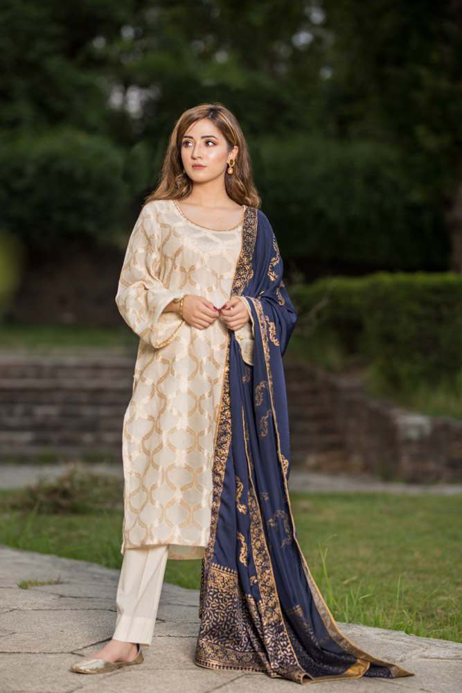 JKD-16 Navy Silk block printed duppata