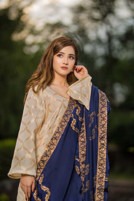 JKD-16 Navy Silk block printed duppata