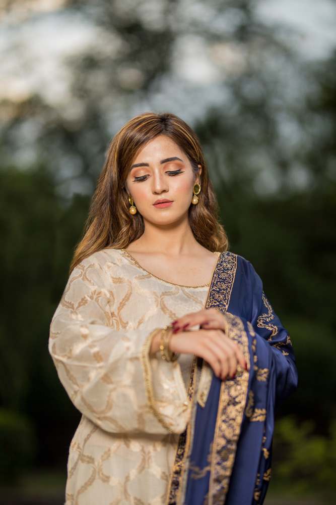 JKD-16 Navy Silk block printed duppata