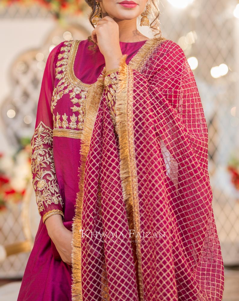 Pink Anarkali pishwas with cross box duppata